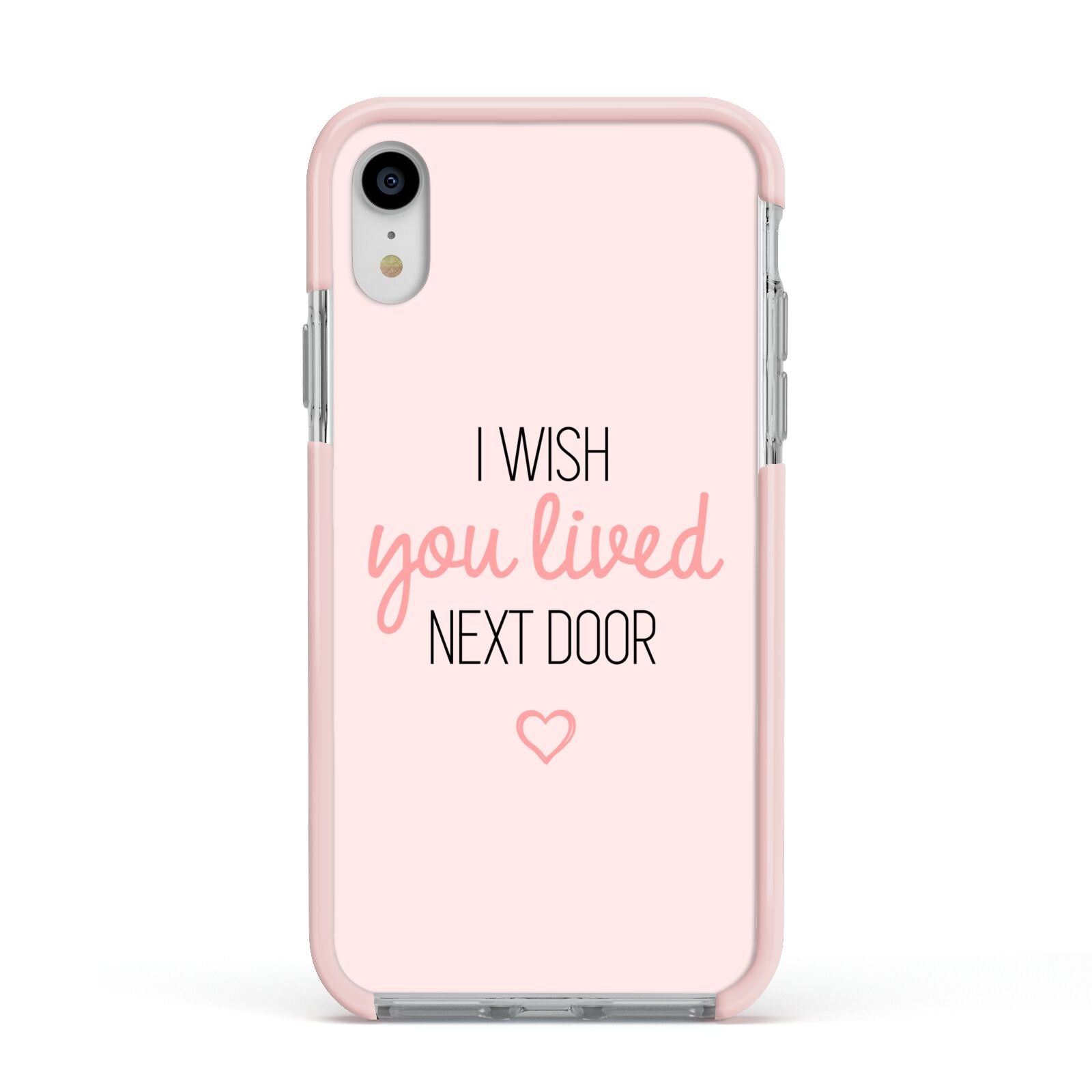 Pink Wish You Were Here Apple iPhone XR Impact Case Pink Edge on Silver Phone