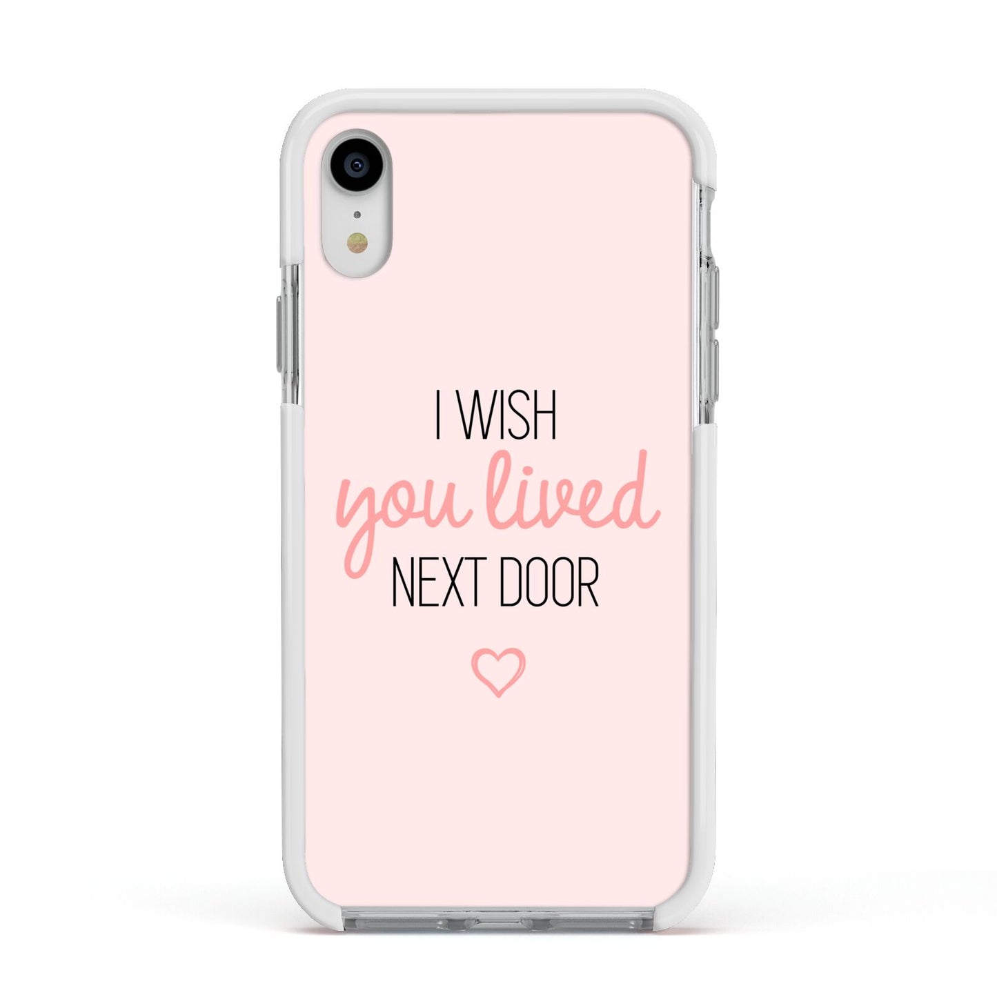 Pink Wish You Were Here Apple iPhone XR Impact Case White Edge on Silver Phone