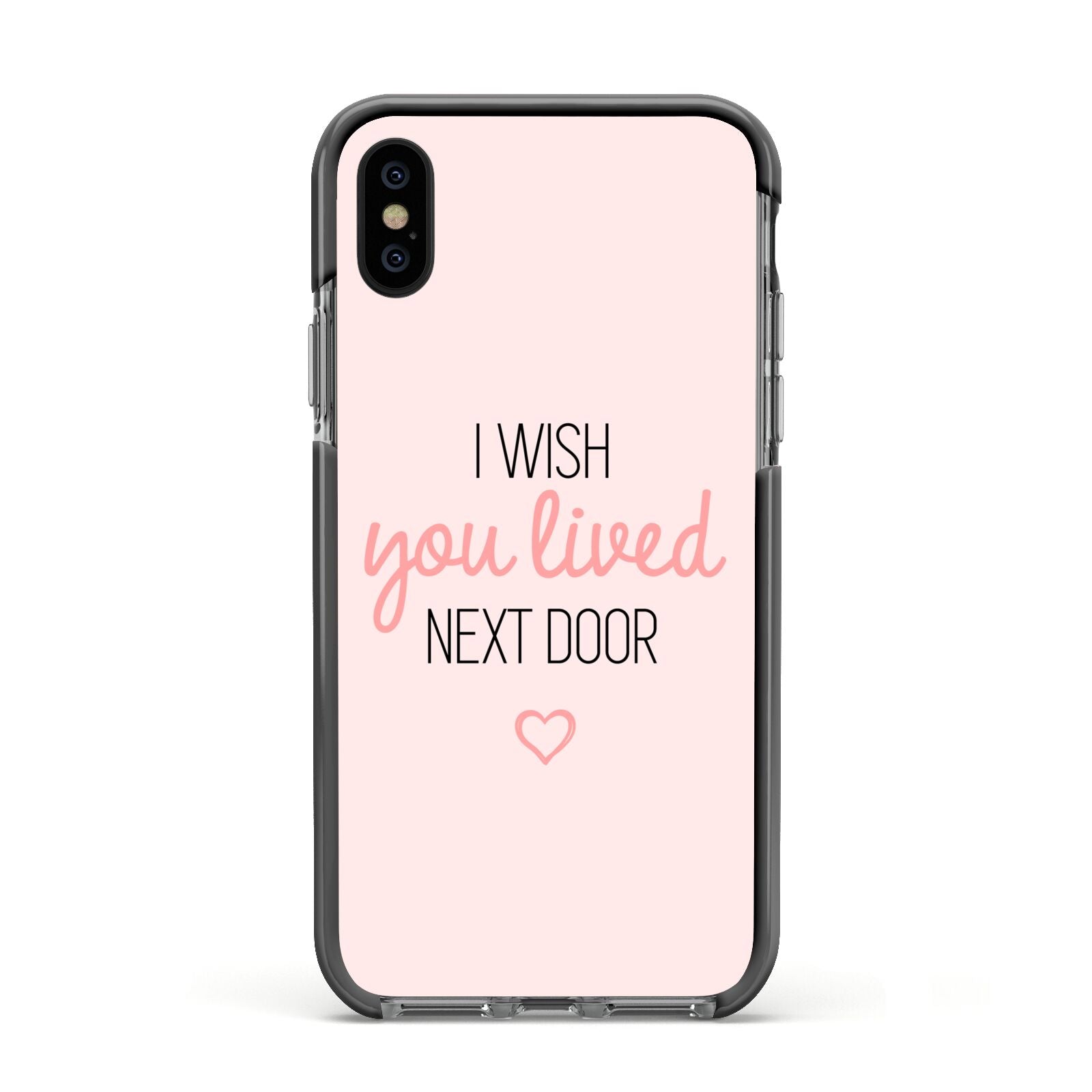 Pink Wish You Were Here Apple iPhone Xs Impact Case Black Edge on Black Phone