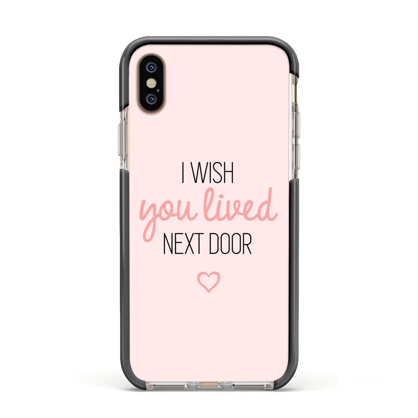 Pink Wish You Were Here Apple iPhone Xs Impact Case Black Edge on Gold Phone