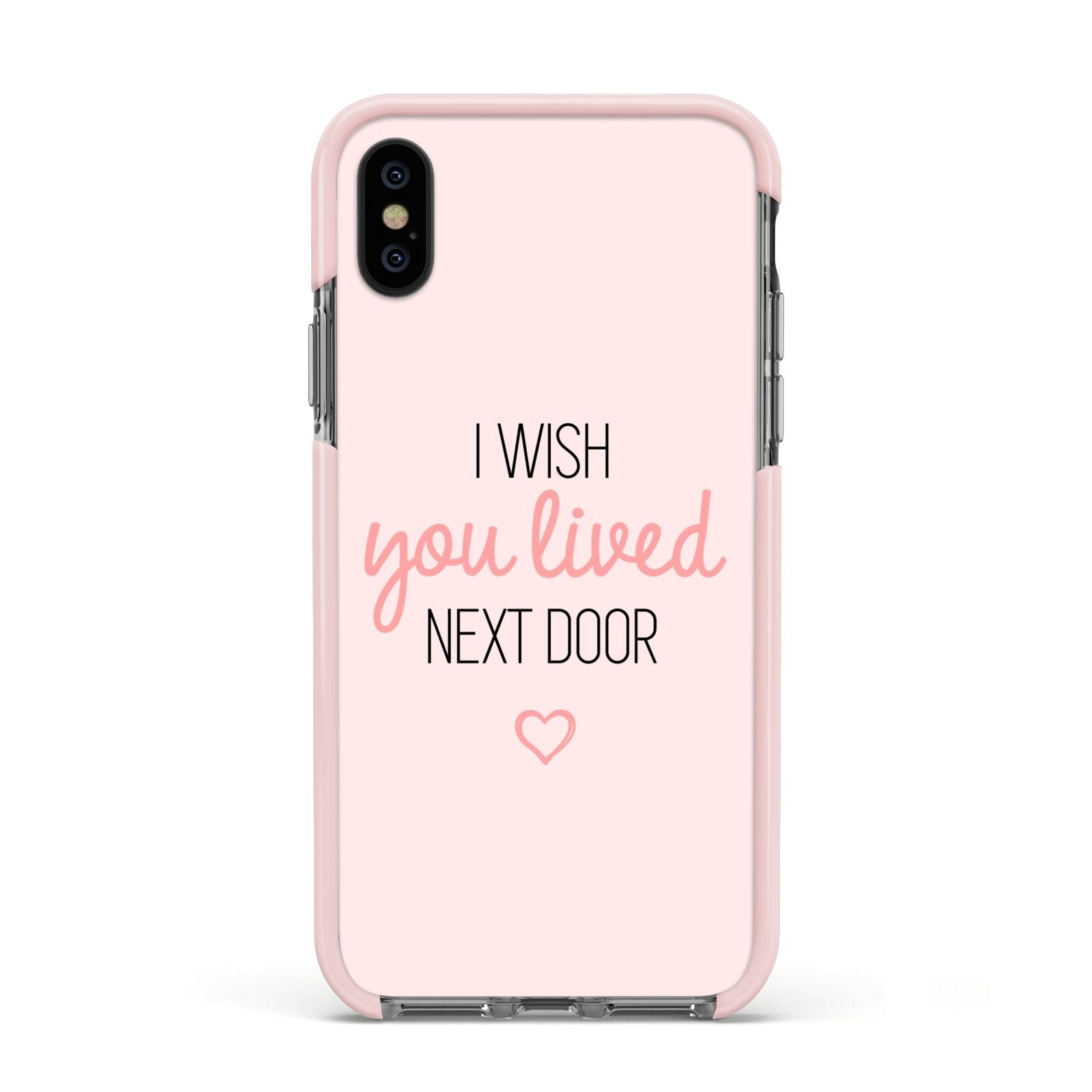 Pink Wish You Were Here Apple iPhone Xs Impact Case Pink Edge on Black Phone