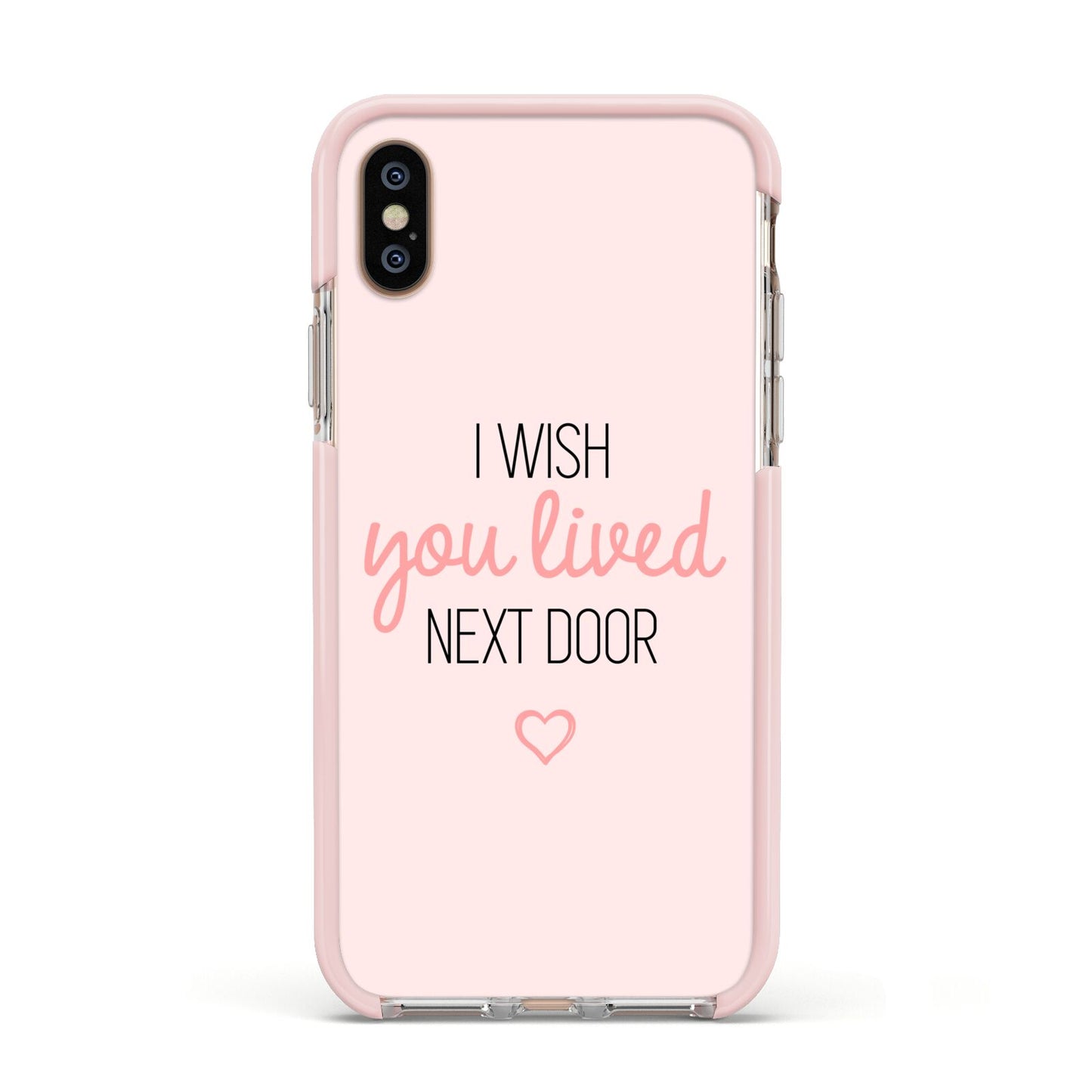 Pink Wish You Were Here Apple iPhone Xs Impact Case Pink Edge on Gold Phone