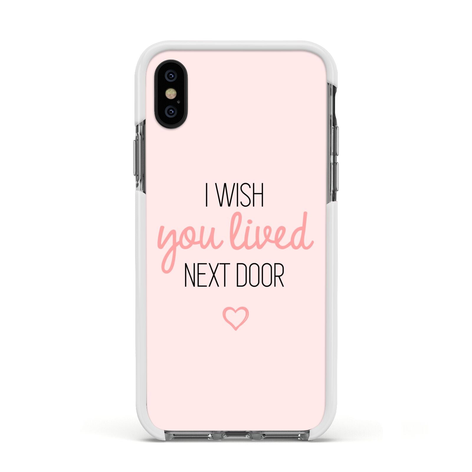 Pink Wish You Were Here Apple iPhone Xs Impact Case White Edge on Black Phone