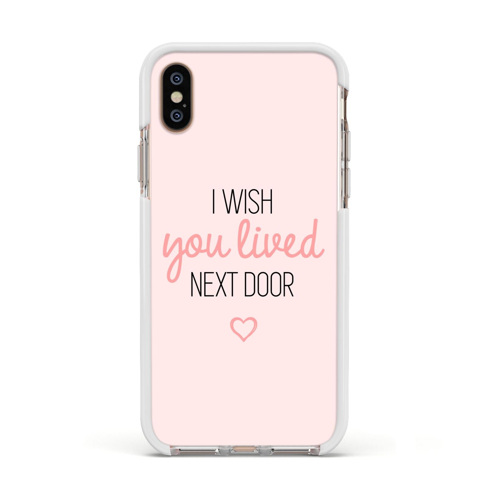 Pink Wish You Were Here Apple iPhone Xs Impact Case White Edge on Gold Phone