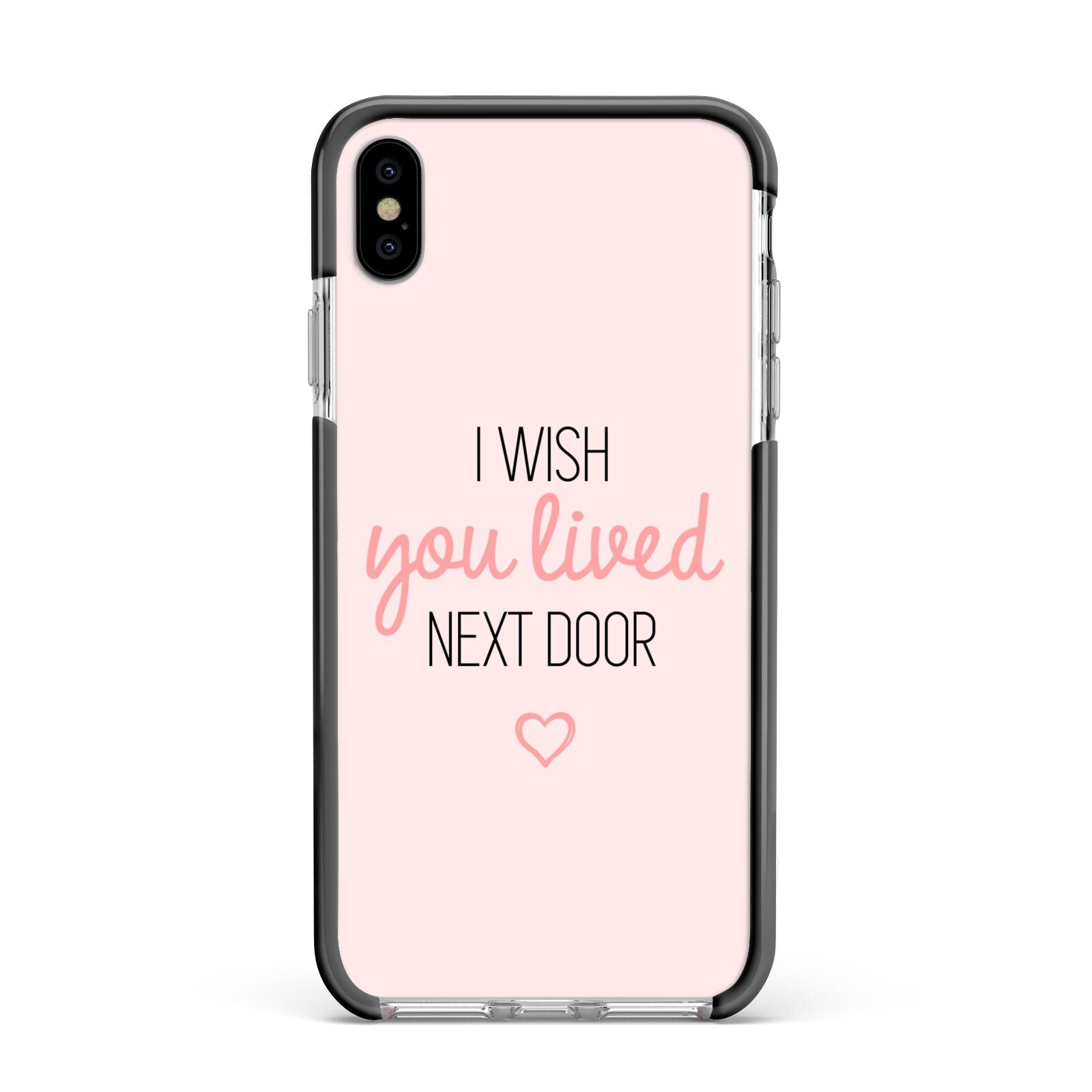 Pink Wish You Were Here Apple iPhone Xs Max Impact Case Black Edge on Silver Phone