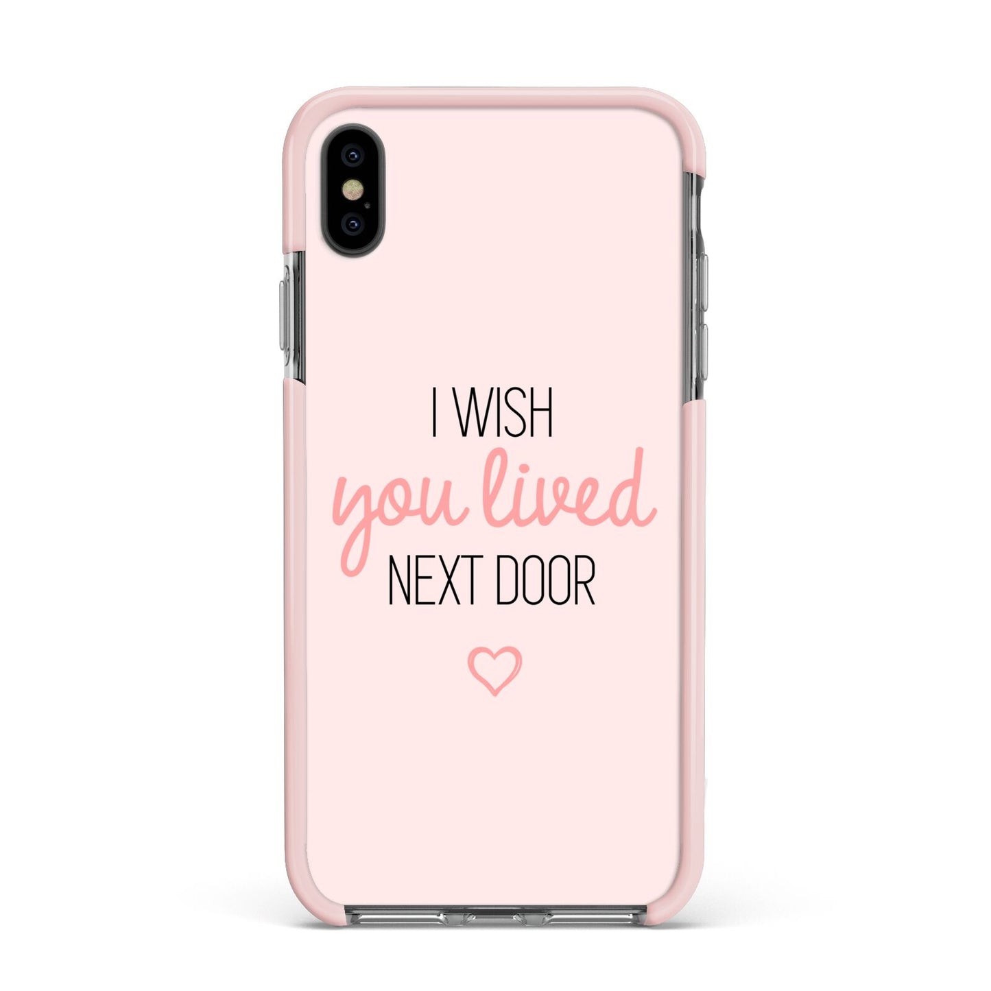 Pink Wish You Were Here Apple iPhone Xs Max Impact Case Pink Edge on Black Phone