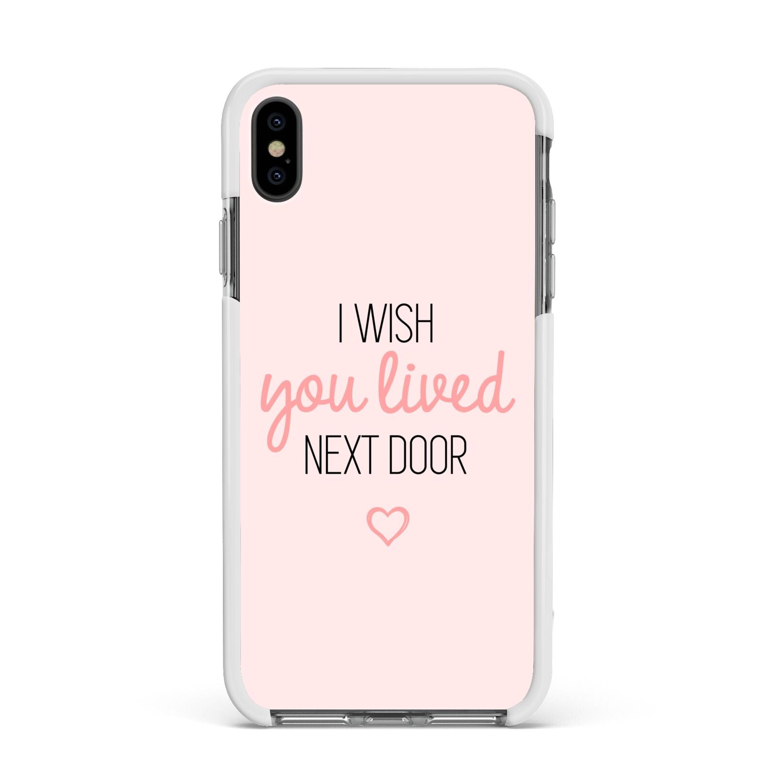 Pink Wish You Were Here Apple iPhone Xs Max Impact Case White Edge on Black Phone