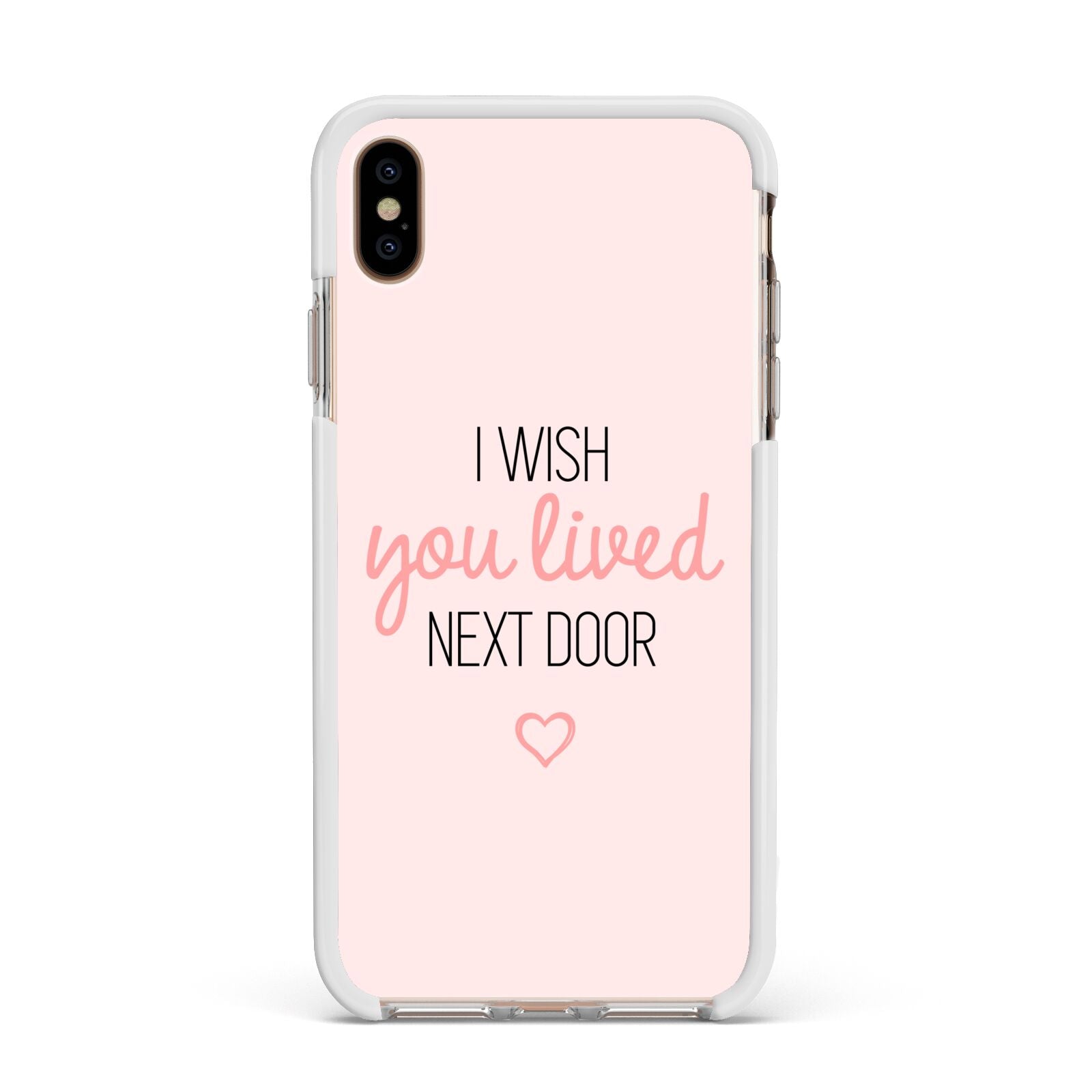 Pink Wish You Were Here Apple iPhone Xs Max Impact Case White Edge on Gold Phone