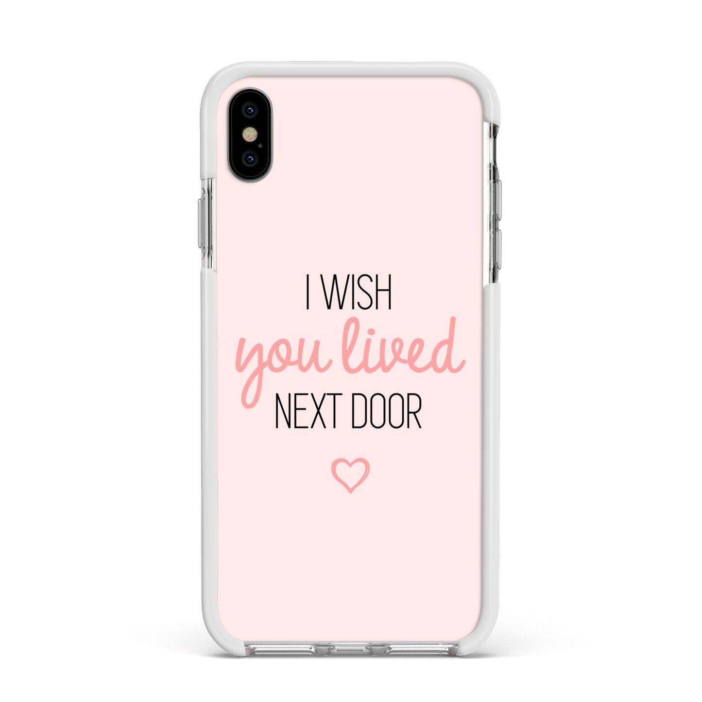 Pink Wish You Were Here Apple iPhone Xs Max Impact Case White Edge on Silver Phone