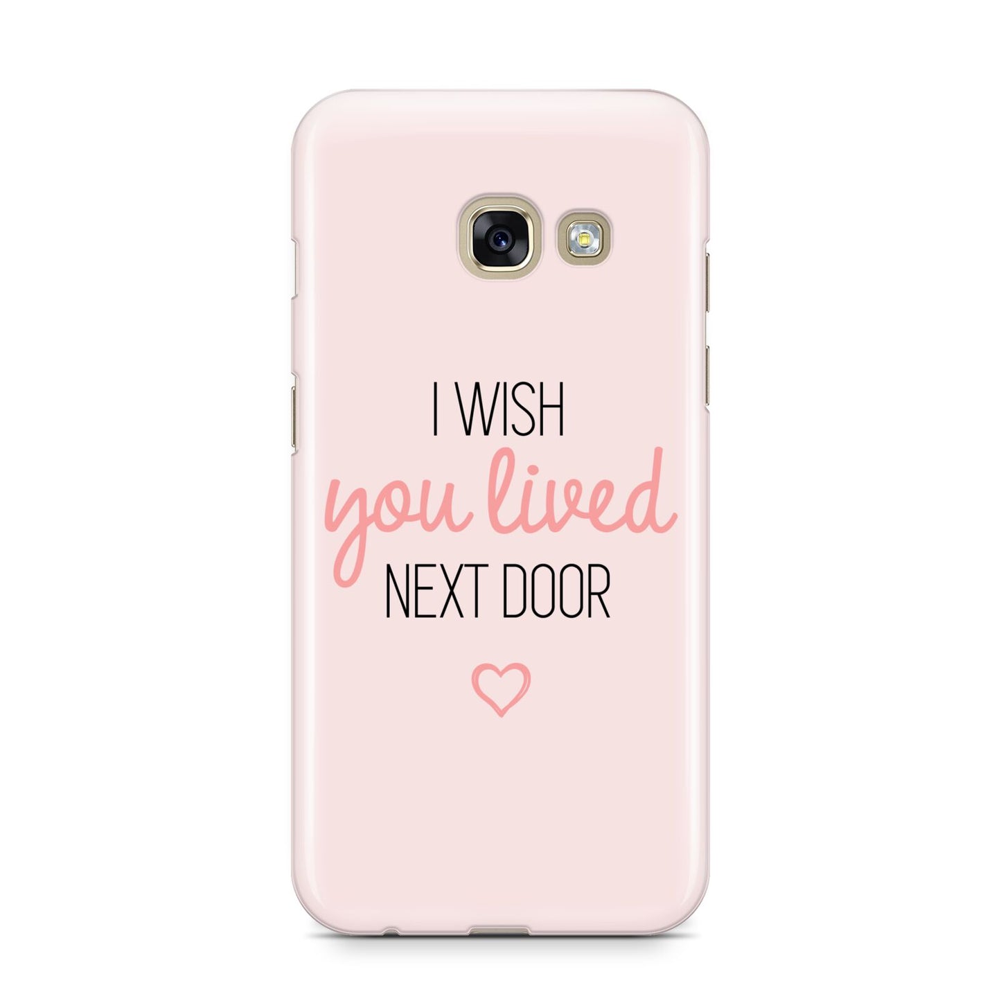 Pink Wish You Were Here Samsung Galaxy A3 2017 Case on gold phone