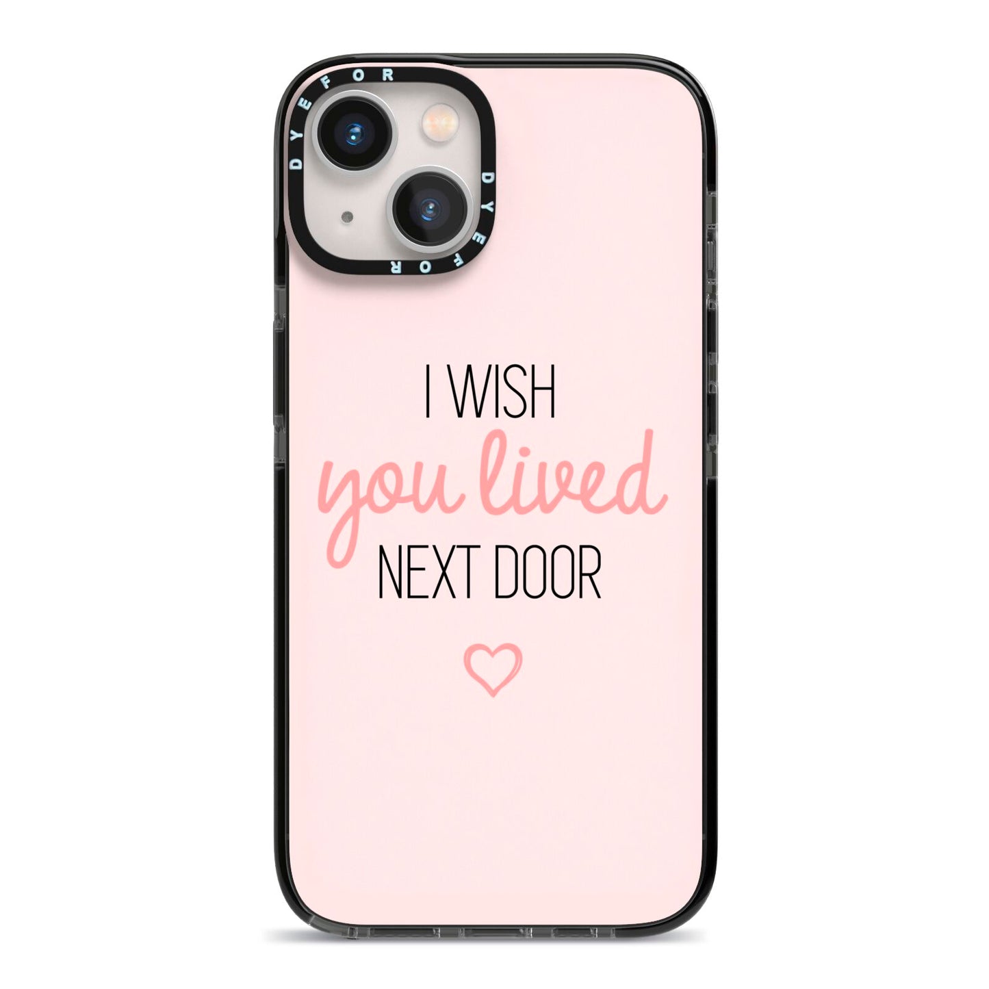 Pink Wish You Were Here iPhone 13 Black Impact Case on Silver phone