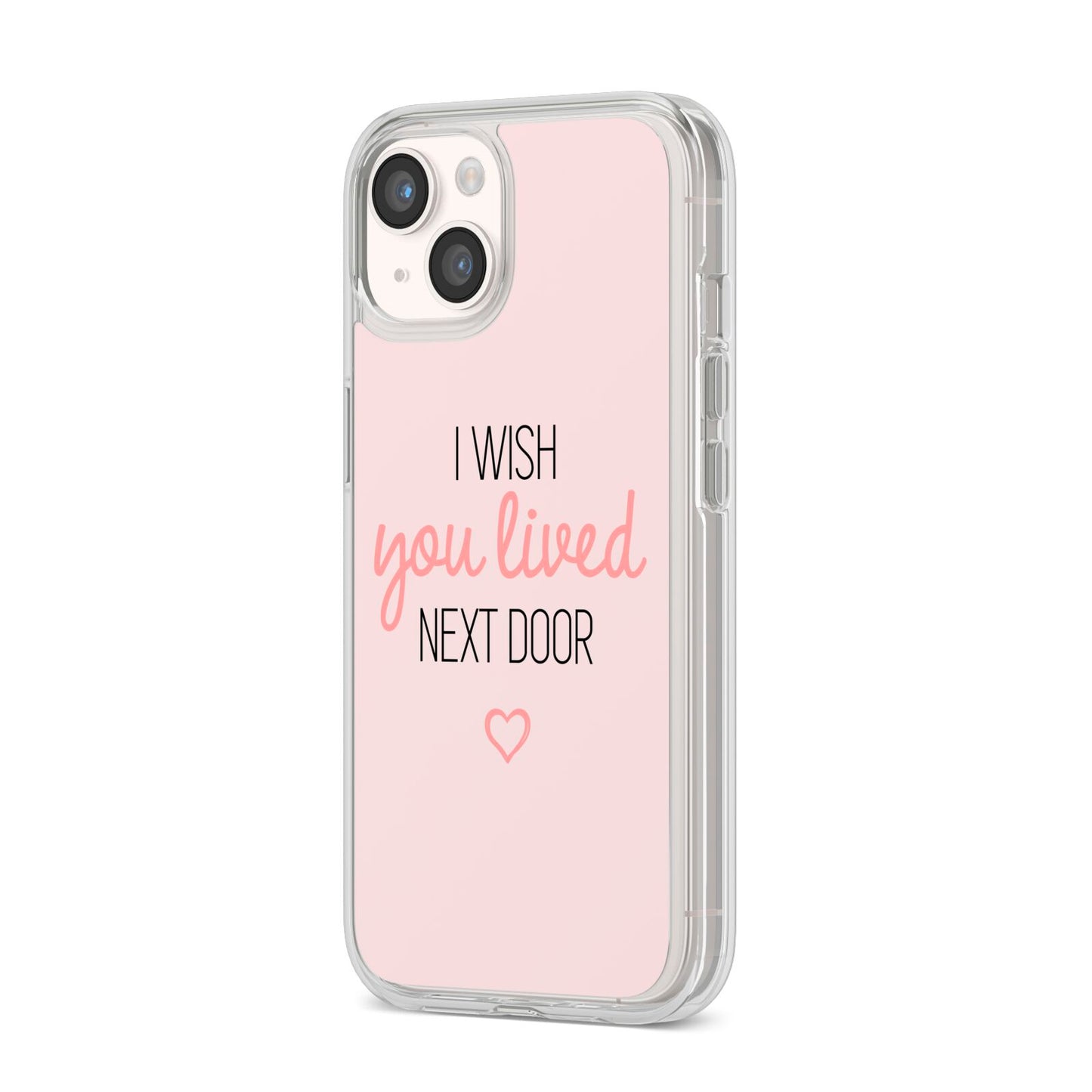 Pink Wish You Were Here iPhone 14 Clear Tough Case Starlight Angled Image