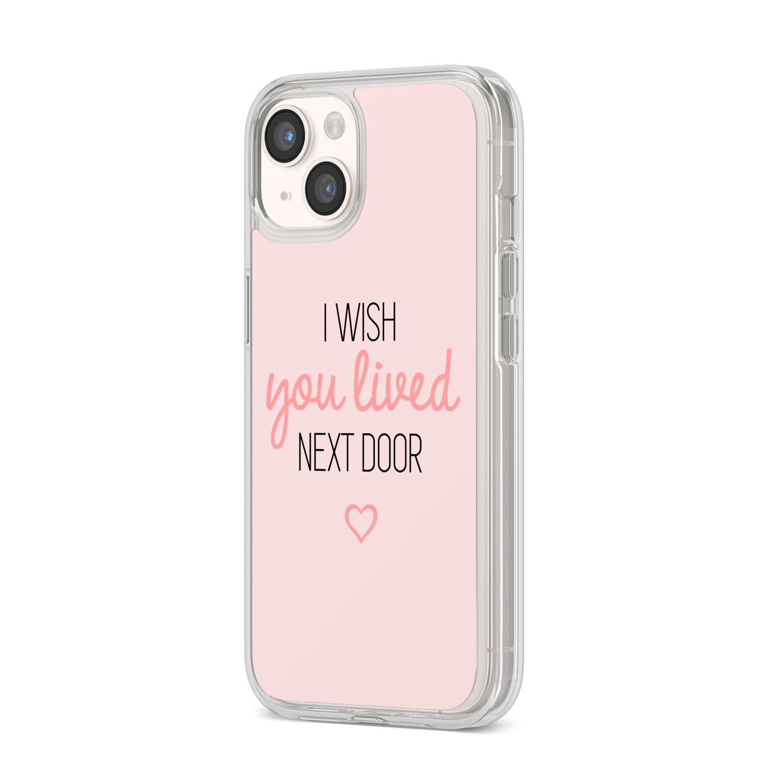 Pink Wish You Were Here iPhone 14 Clear Tough Case Starlight Angled Image