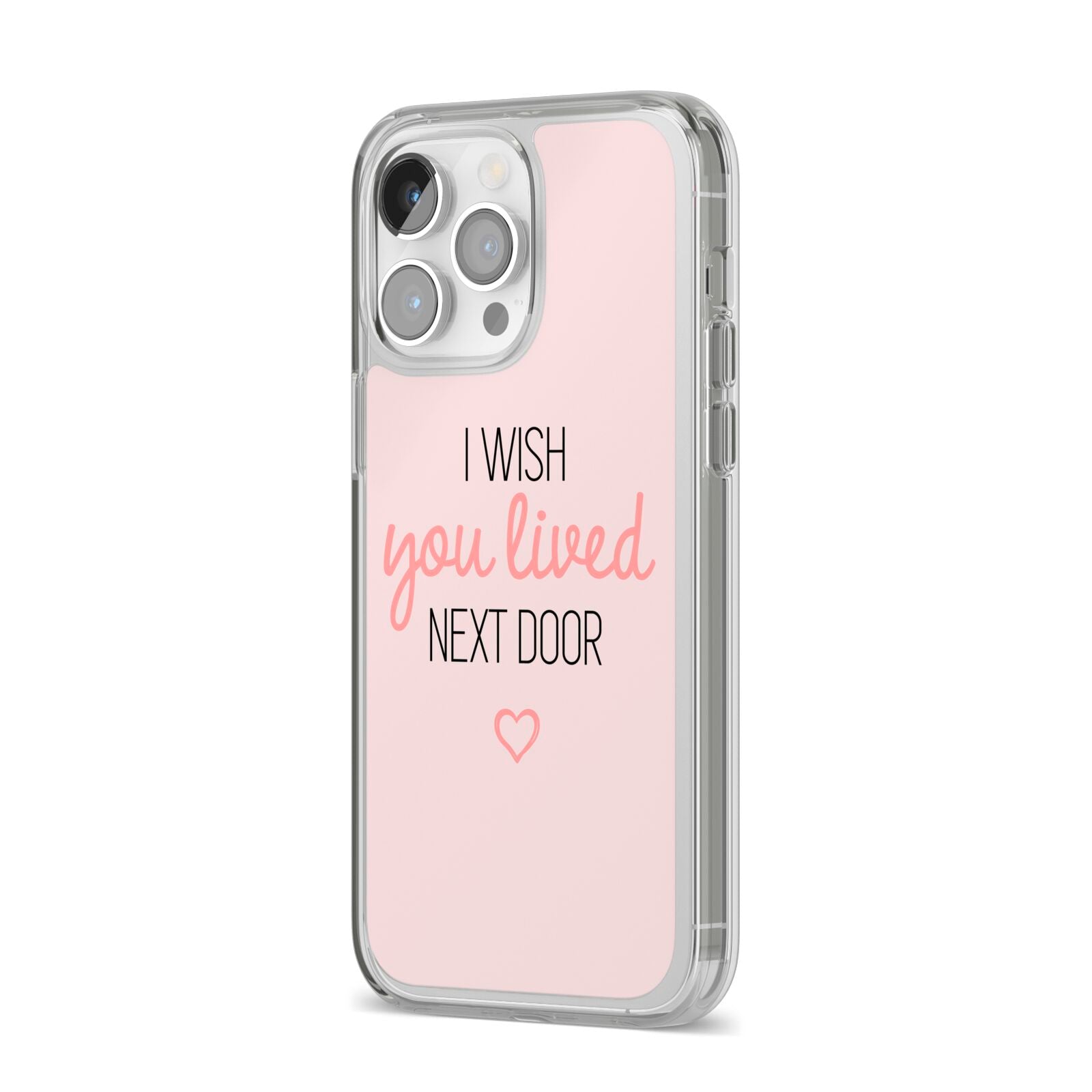 Pink Wish You Were Here iPhone 14 Pro Max Clear Tough Case Silver Angled Image