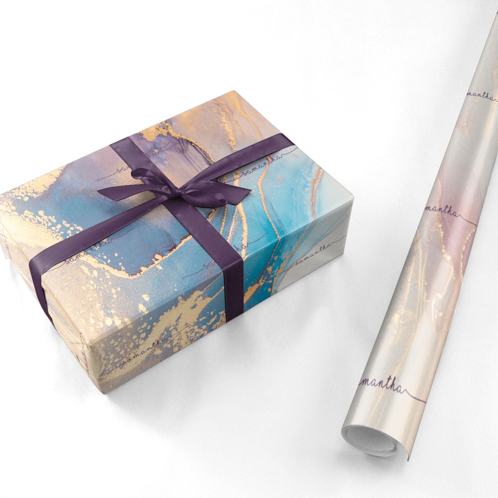 Pink and Blue Marble Personalised Wrapping Paper