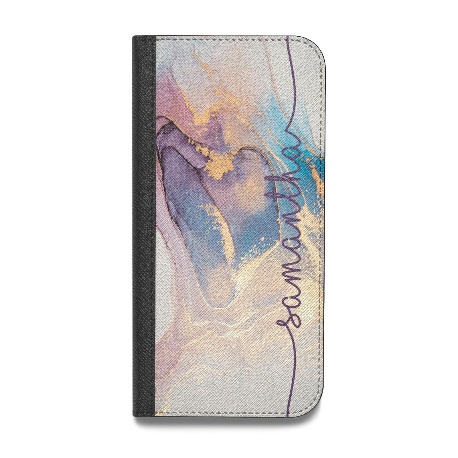 Pink and Blue Marble Vegan Leather Flip iPhone Case