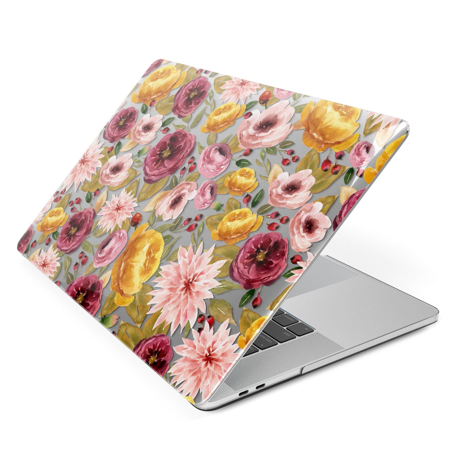 Pink and Mustard Floral Apple MacBook Case Side View