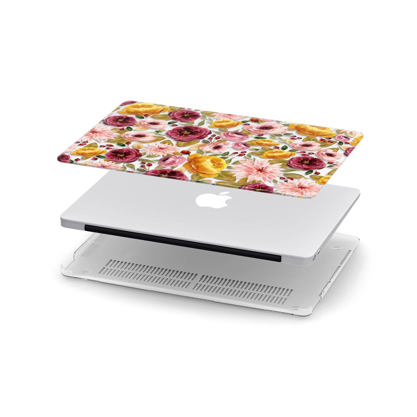 Pink and Mustard Floral Apple MacBook Case in Detail