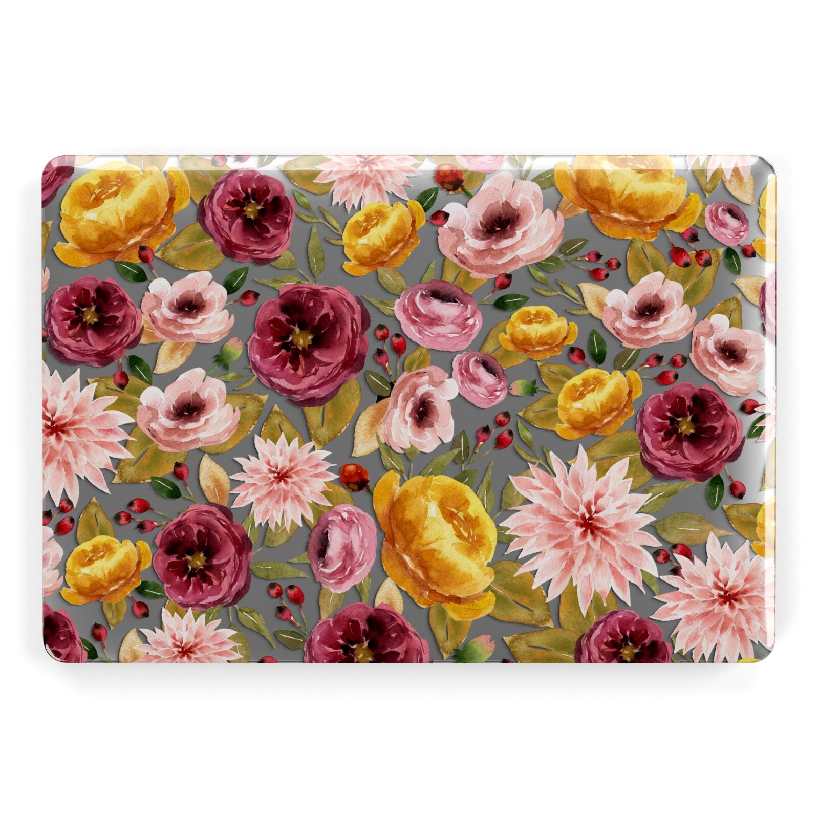 Clear Pink and Mustard Floral Apple MacBook Case