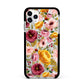 Pink and Mustard Floral Apple iPhone 11 Pro Max in Silver with Black Impact Case