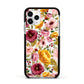 Pink and Mustard Floral Apple iPhone 11 Pro in Silver with Black Impact Case