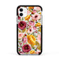 Pink and Mustard Floral Apple iPhone 11 in White with Black Impact Case