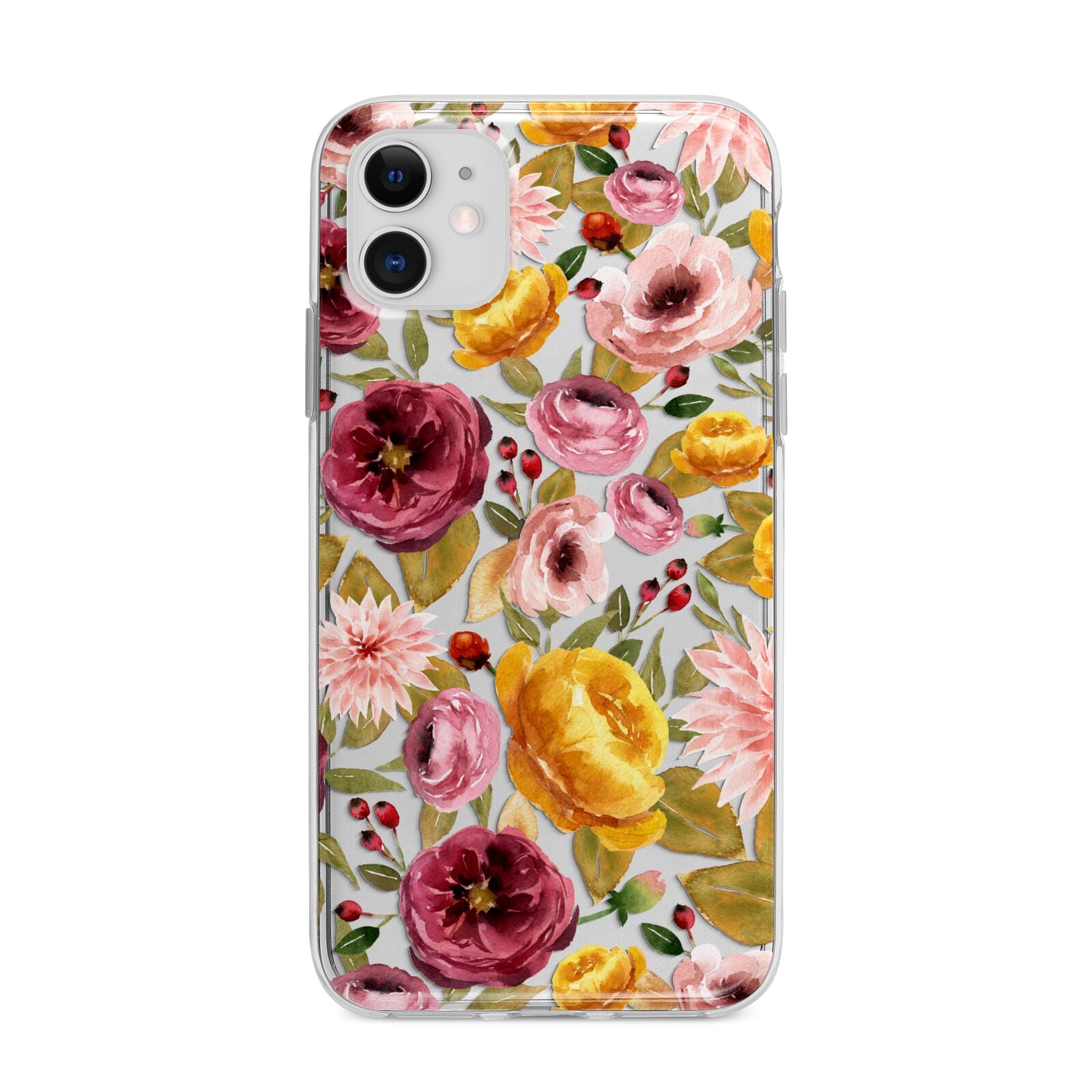 Pink and Mustard Floral Apple iPhone 11 in White with Bumper Case