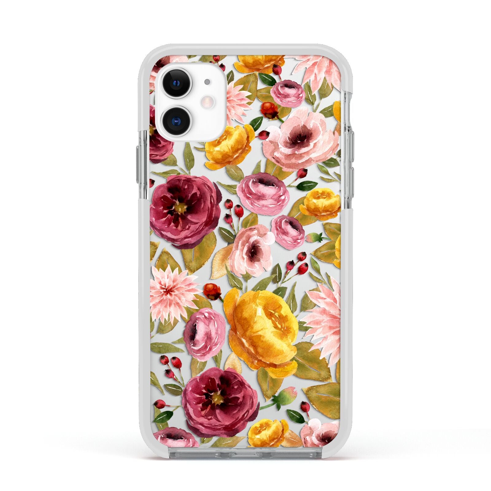 Pink and Mustard Floral Apple iPhone 11 in White with White Impact Case