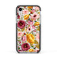 Pink and Mustard Floral Apple iPhone XR Impact Case Black Edge on Silver Phone