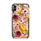 Pink and Mustard Floral Apple iPhone Xs Impact Case Black Edge on Gold Phone