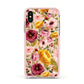 Pink and Mustard Floral Apple iPhone Xs Impact Case Pink Edge on Gold Phone