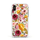 Pink and Mustard Floral Apple iPhone Xs Impact Case White Edge on Silver Phone