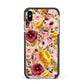 Pink and Mustard Floral Apple iPhone Xs Max Impact Case Black Edge on Gold Phone