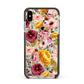 Pink and Mustard Floral Apple iPhone Xs Max Impact Case Black Edge on Silver Phone