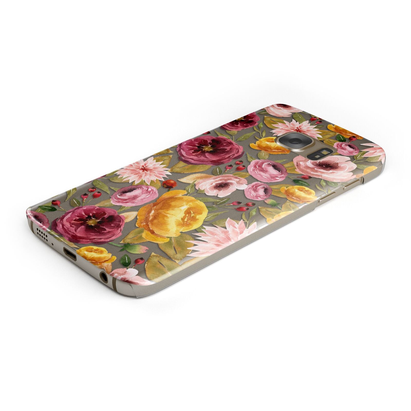 Pink and Mustard Floral Protective Samsung Galaxy Case Angled Image