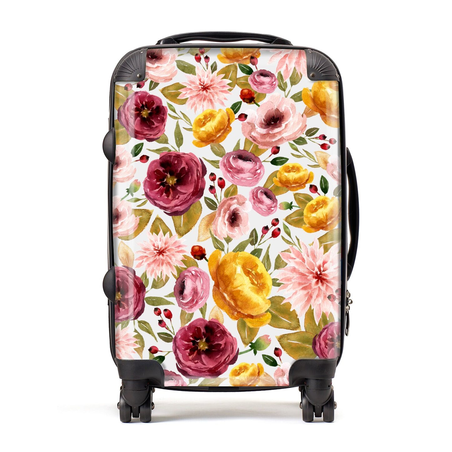 Clear Pink and Mustard Floral Suitcase