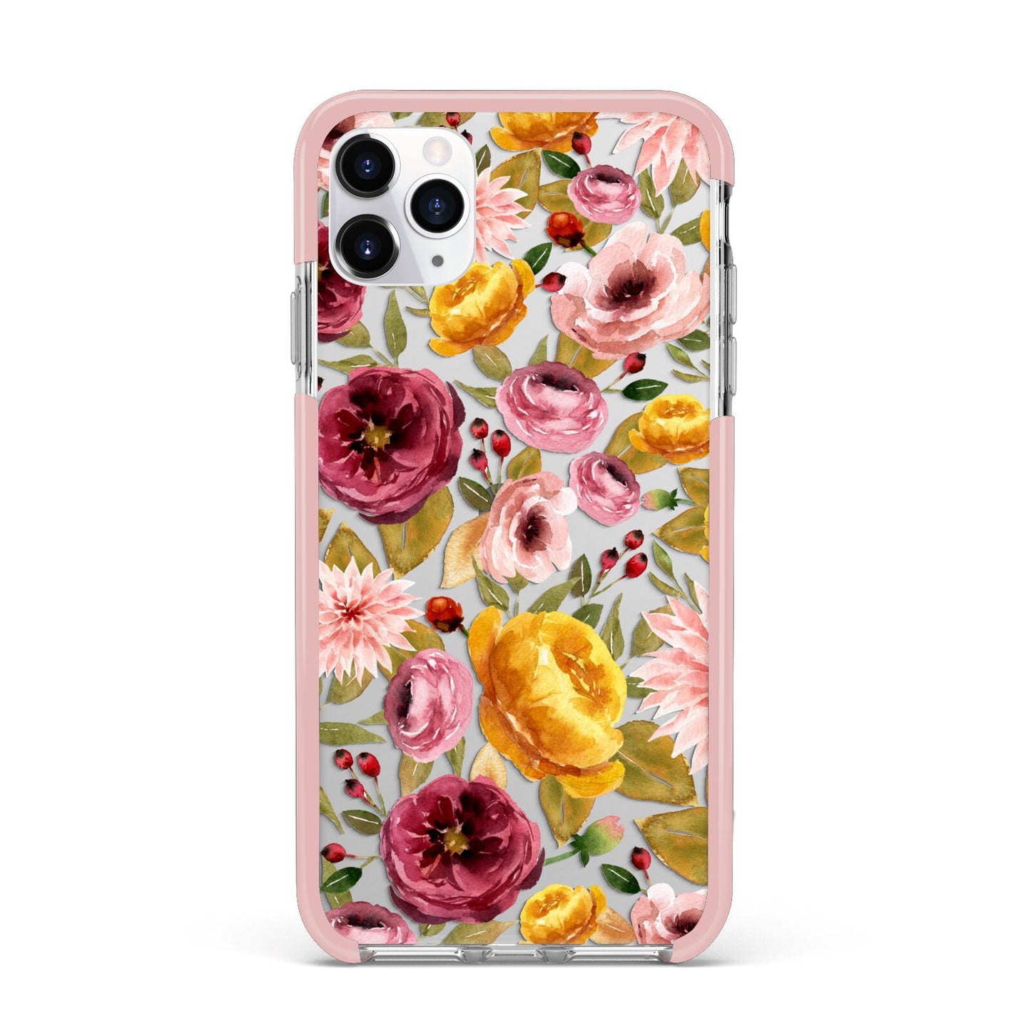 Pink and Mustard Floral iPhone 11 Pro Max Impact Pink Edge Case