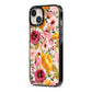 Pink and Mustard Floral iPhone 13 Black Impact Case Side Angle on Silver phone