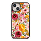 Pink and Mustard Floral iPhone 13 Black Impact Case on Silver phone