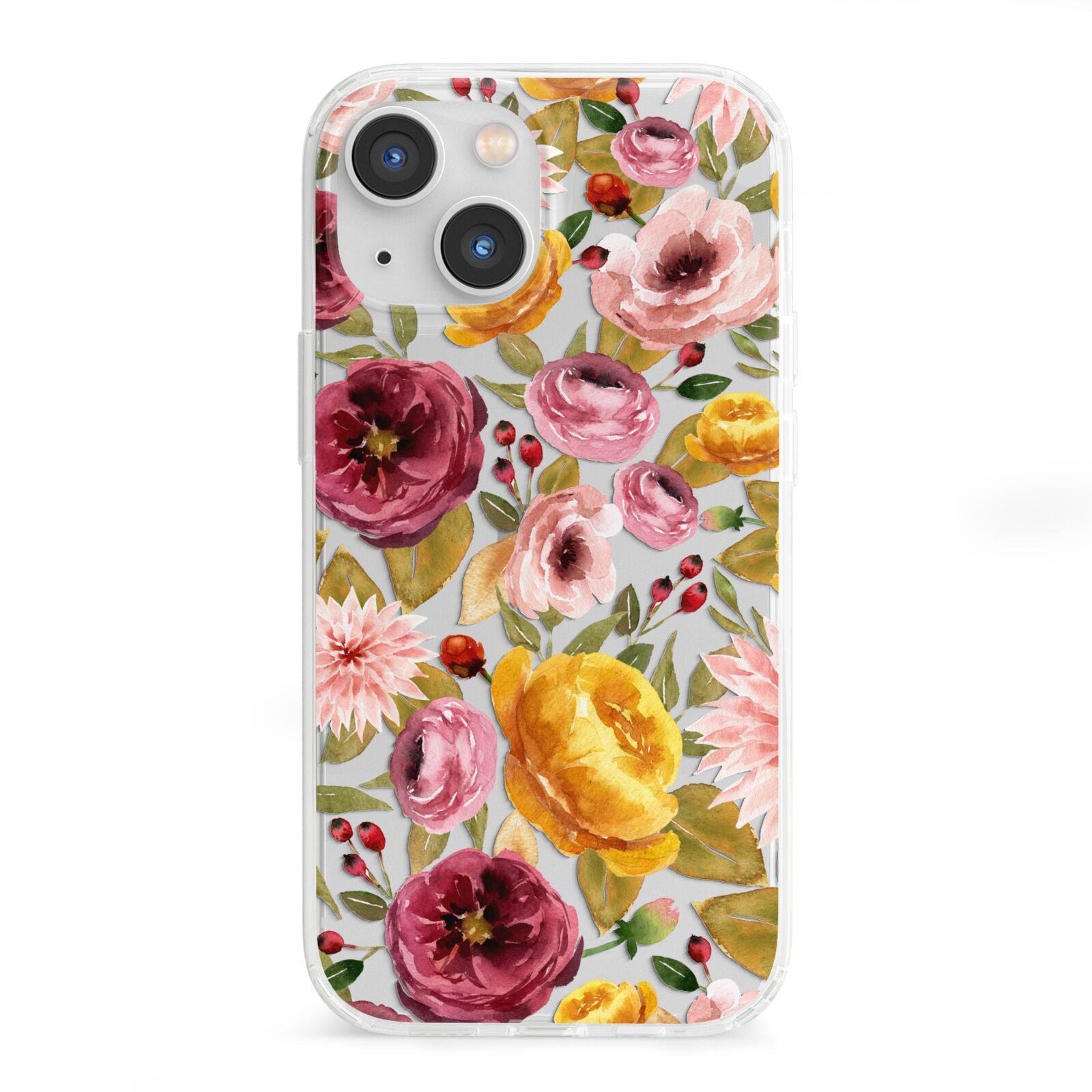 Pink and Mustard Floral iPhone 13 Mini Clear Bumper Case