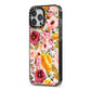 Pink and Mustard Floral iPhone 13 Pro Max Black Impact Case Side Angle on Silver phone