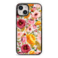 Pink and Mustard Floral iPhone 14 Black Impact Case on Silver phone