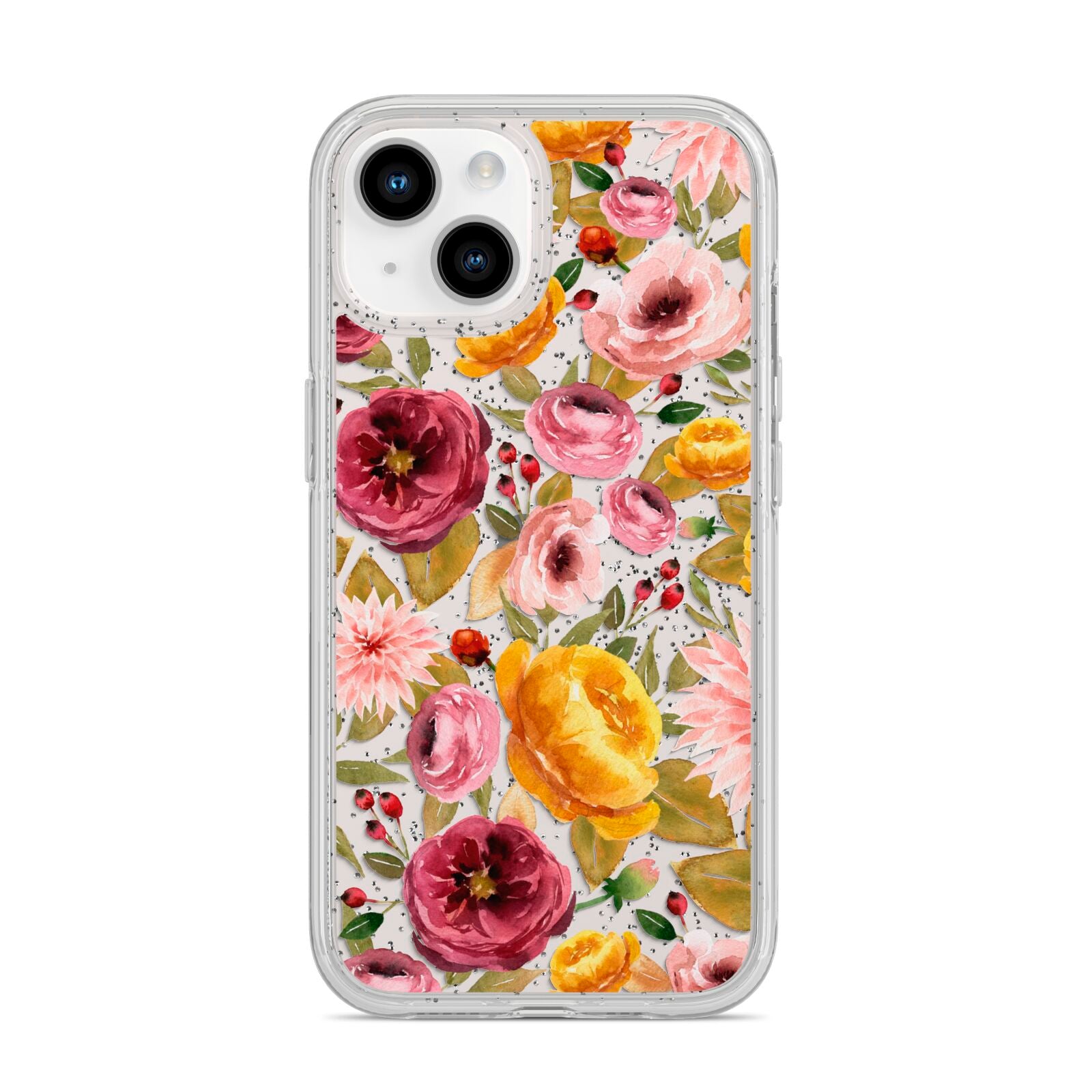 Pink and Mustard Floral iPhone 14 Glitter Tough Case Starlight