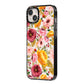 Pink and Mustard Floral iPhone 14 Plus Black Impact Case Side Angle on Silver phone