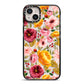 Pink and Mustard Floral iPhone 14 Plus Black Impact Case on Silver phone