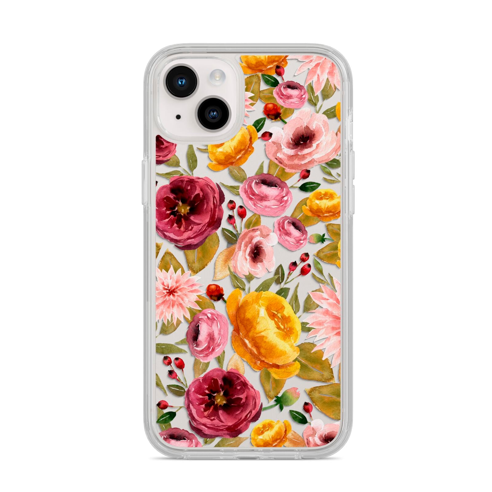 Pink and Mustard Floral iPhone 14 Plus Clear Tough Case Starlight