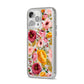 Pink and Mustard Floral iPhone 14 Pro Max Clear Tough Case Silver Angled Image