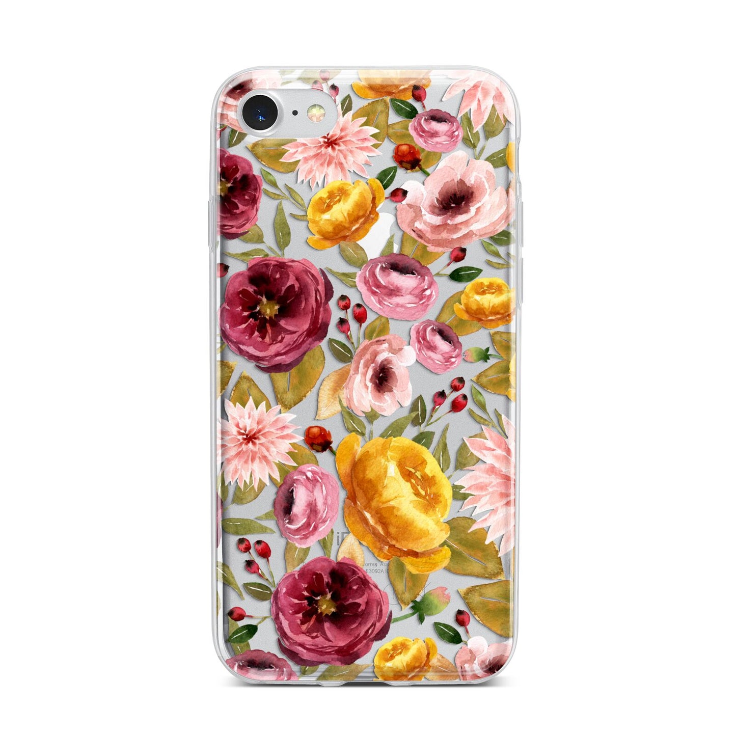 Pink and Mustard Floral iPhone 7 Bumper Case on Silver iPhone