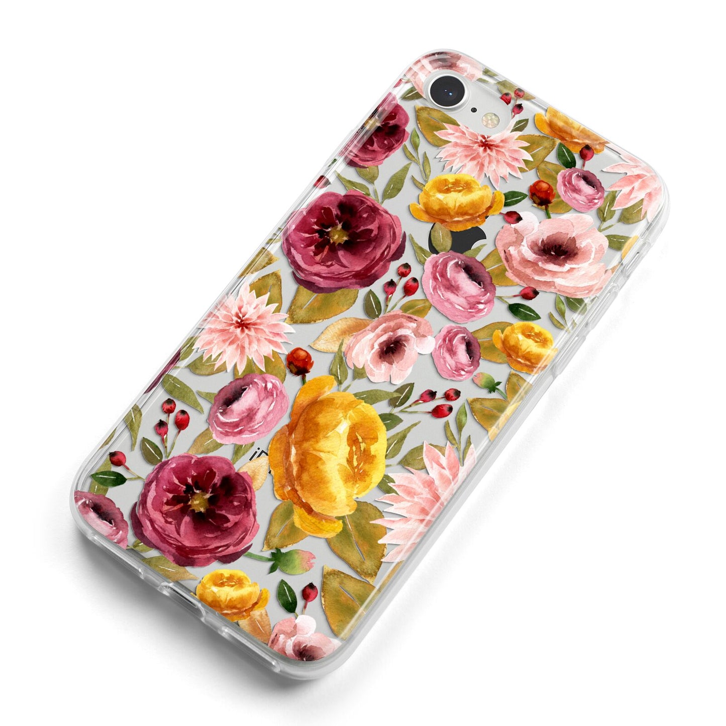 Pink and Mustard Floral iPhone 8 Bumper Case on Silver iPhone Alternative Image