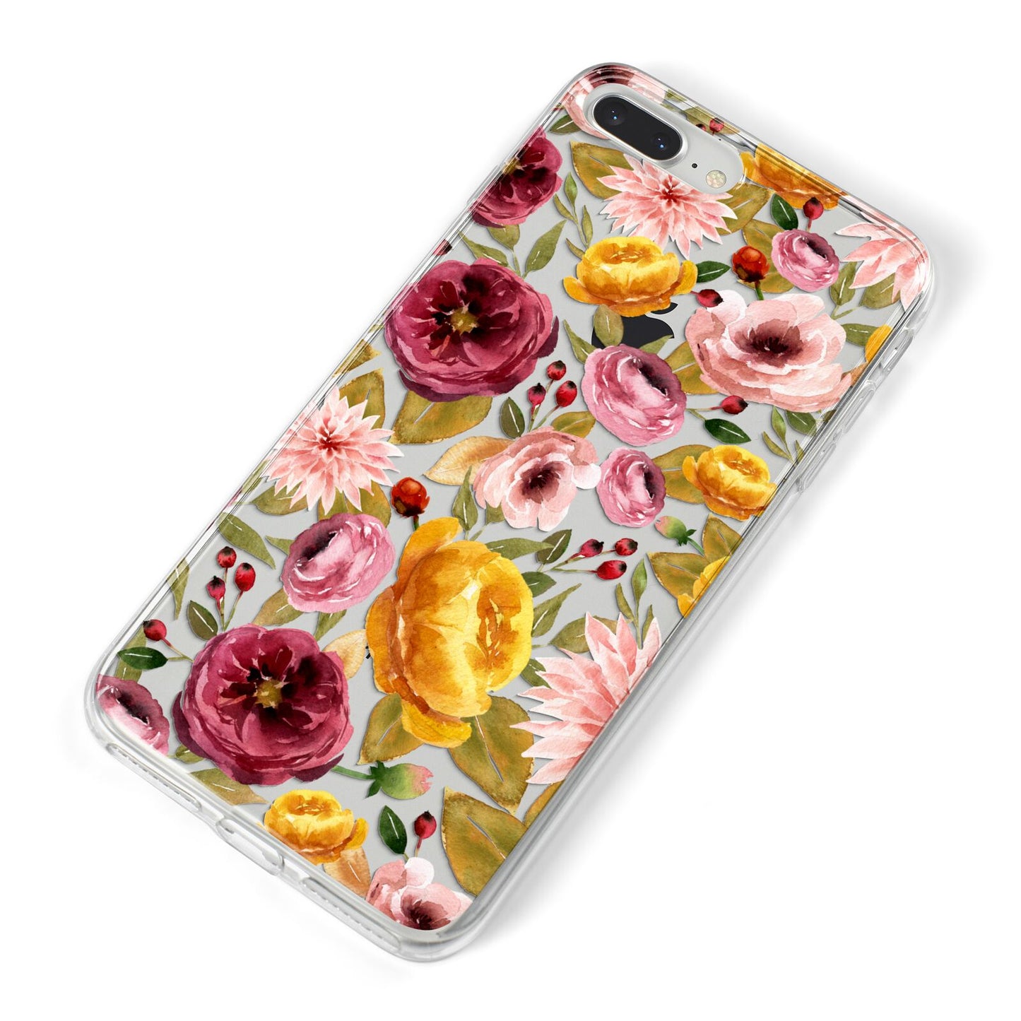 Pink and Mustard Floral iPhone 8 Plus Bumper Case on Silver iPhone Alternative Image